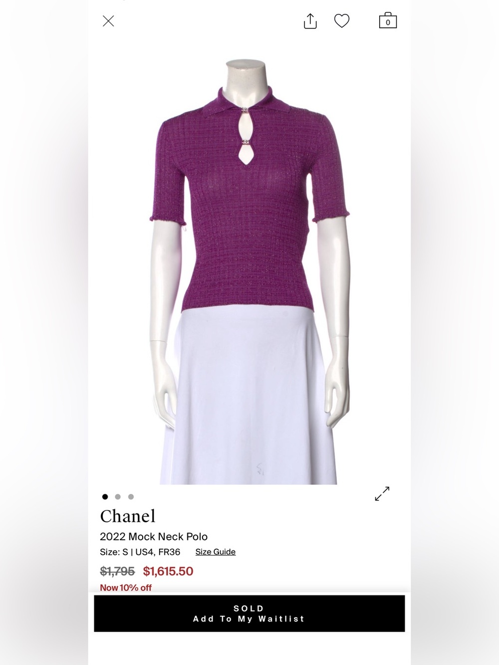 CHANEL Violet Knit Keyhole Short-Sleeve Top - Picture 3 of 3